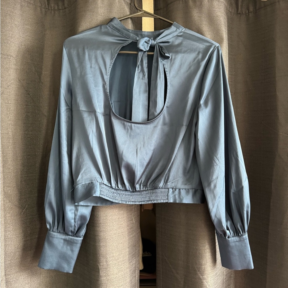 Express Deep Blue Open Back Blouse - Picture 2 of 3